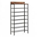 Orevico tall narrow ten-tier shoe rack in modern industrial style, featuring a sleek gray design for organized footwear storage.