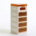Tall white plastic storage organizer by Orevico, narrow and vertical, ideal for efficient home or office organization.