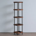 Black metal corner shelf with six tiers, part of OreVico's wall shelf collection, ideal for storage and display in modern interiors.